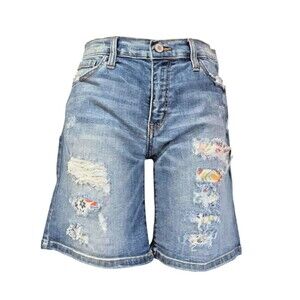 Kancan Shorts Women 1 Mid Rise Distressed Boho Patches Stretch Denim  (W30 L7)